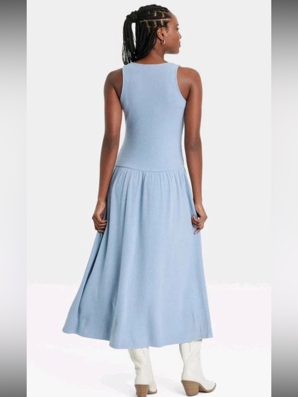 Universal Thread Women's Drop Waist Knit Midi Slip Dress XS Blue Ribbed New - Picture 2 of 6